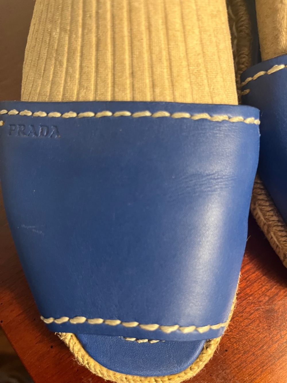 Prada Marine Blue Women’s Sandals with Braided Jute Sole Size 38 - Picture 11 of 12